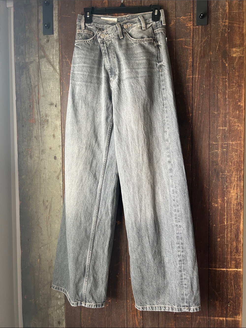 Zara Light Grey Wide-Leg Flare Jeans